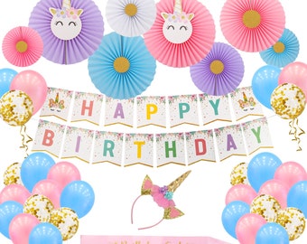 Licorne de haute qualité Joyeux anniversaire Favoris Décorations avec ceinture licorne et bandeau licorne