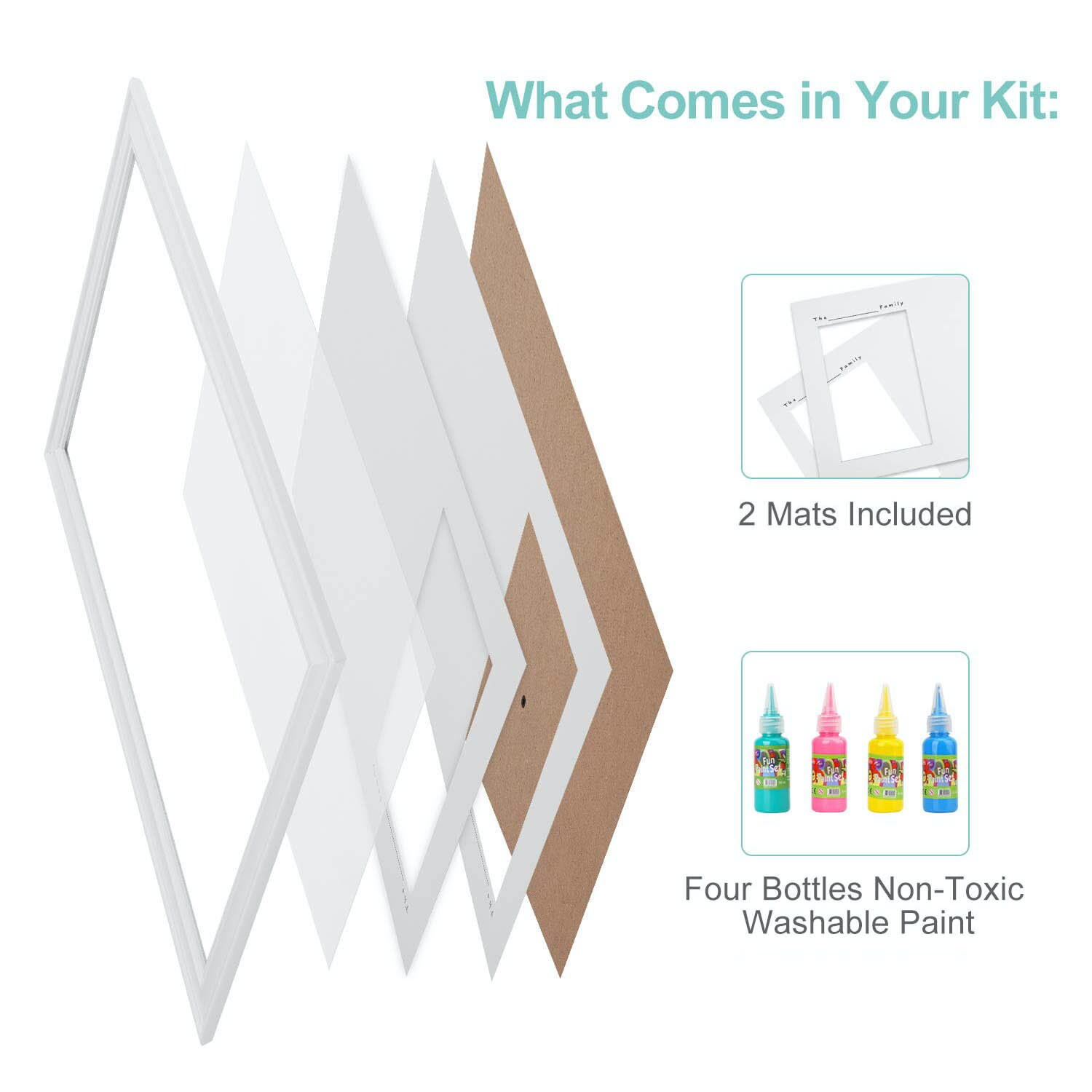CHERRY CHEERS Family Handprint Kit, DIY Craft Keepsake Wooden Frame,  Endless Gift Set, Non-Toxic Paints, Transparent Sheets (White)