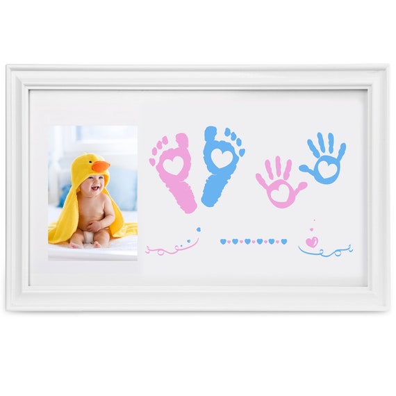 Marco de kit de manos y huellas de bebé sin tinta Marco de fotos  personalizado para bebé recién nacido Marco de bebé libre de desorden  Recuerdo