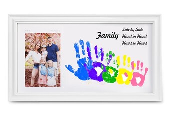 Baby Casting Kit Hutnncg Family Handprint Kit - Handprint Keepsake Expecting Frame,Craft Clear Kit Family Handprint Craft Kit, Wooden Frame Kit With Baby-Safe Paint Transparent Sheets For New Parent Family Handprint Kit