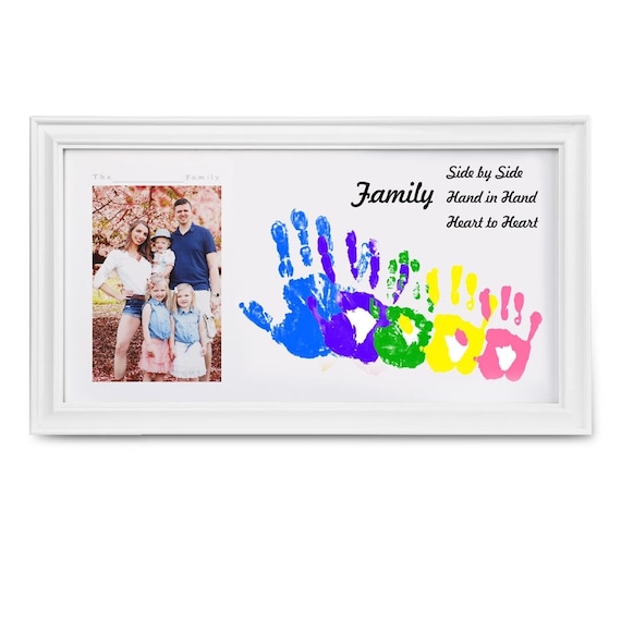 Personalized Family Handprint Kit, Paint Craft DIY Baby Keepsake Frame,  Non-toxic Paints With Large Size Family Photo Frame 