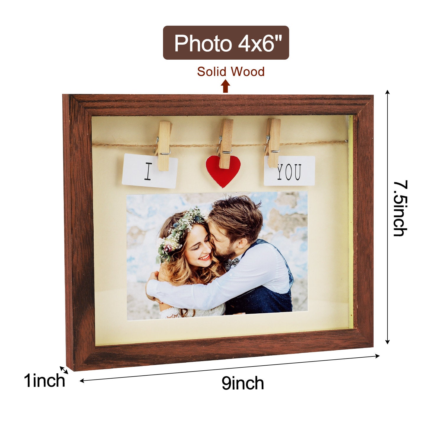 Cornici personalizzate fatte a mano Vera scatola ombra in legno massello,  regalo di San Valentino per lui personalizzato-4 x 6 foto -  Italia