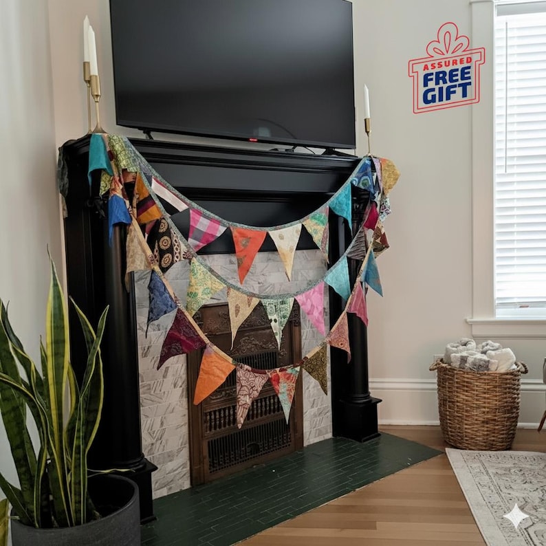 Recycled Sari Bunting - Colorful Flags - Handmade Garden Garland - Wedding Banner - Saree Garlands - Home Décor image 3