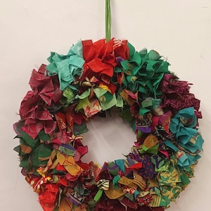 Recycled sari festive wreath, Multicolored Sari Wreath, Rainbow Sari Wreath SPECIALMULTI