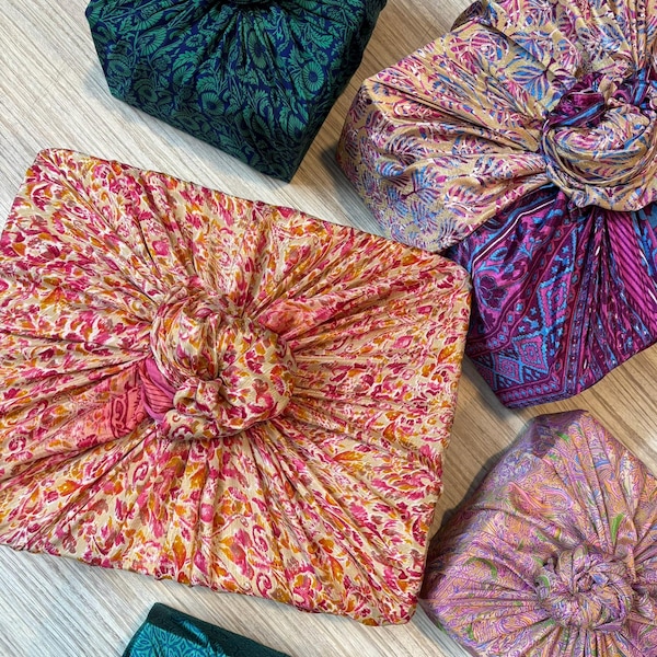 Sari Fabric Furoshiki Gift Wraps - Sari gift wrap, Furoshiki gift wrap, recycled sari, Handmade sari gift wraps, Eco friendly