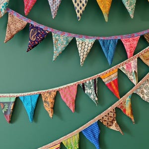 Recycled Sari Bunting - Colorful Flags - Handmade Garden Garland - Wedding Banner - Saree Garlands - Home Décor image 6