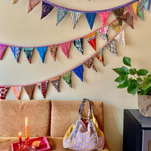 Garlands Flags Bunting, Penant Banner, Colorful Flags Banner, Handmade Garden Garland, Wedding Bunting, Pennant Sari  Garlands - Home Décor