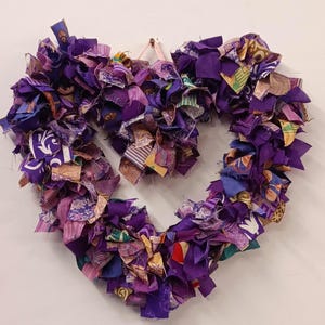 Recycled Sari Wreath Red Heart, Sari festive wreath, Multicolored Sari Wreath Purple