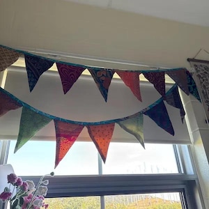 Recycled Sari Bunting - Colorful Flags - Handmade Garden Garland - Wedding Banner - Saree Garlands - Home Décor image 11
