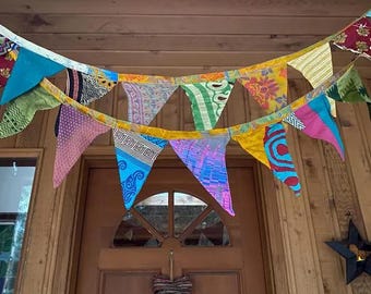 Garlands Flags Bunting, Penant Banner, Colorful Flags Banner, Handmade Garden Garland, Wedding Bunting, Pennant Sari  Garlands - Home Décor