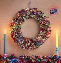 Recycled sari festive wreath, Multicolored Sari Wreath, Rainbow Sari Wreath product logo