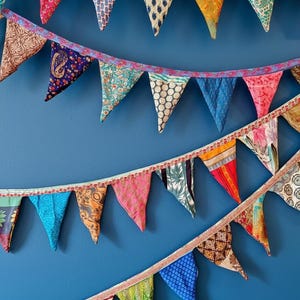 Recycled Sari Bunting - Colorful Flags - Handmade Garden Garland - Wedding Banner - Saree Garlands - Home Décor image 5