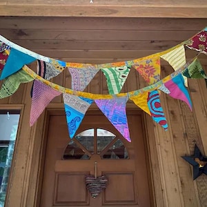 Recycled Sari Bunting - Colorful Flags - Handmade Garden Garland - Wedding Banner - Saree Garlands - Home Décor image 10
