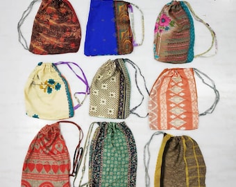 Recycled Silk Bags 25 PCS Set - using recycled sari fabric and made by upskilled, empowered women