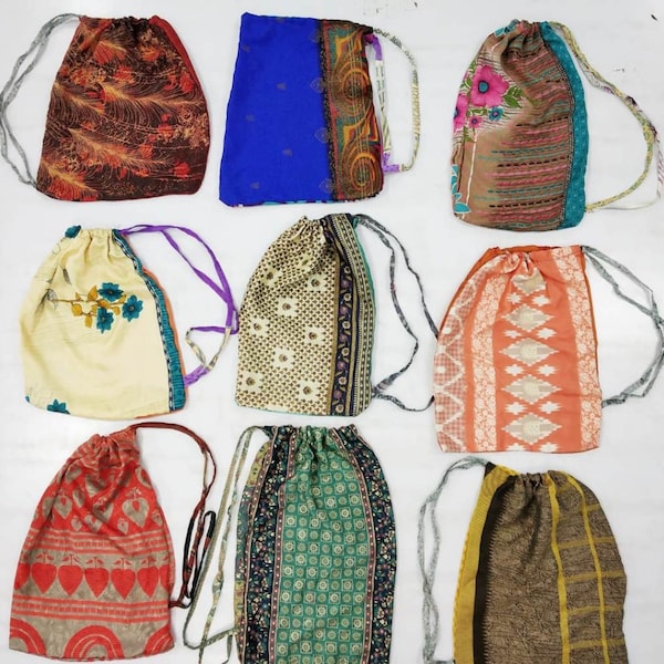 Recycled Silk Bags 25 PCS Set - using recycled sari fabric and made by upskilled, empowered women