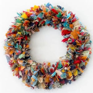 Recycled sari festive wreath, Multicolored Sari Wreath, Rainbow Sari Wreath image 2