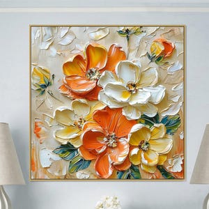 Abstract Colorful 3D Flower Oil Painting, Original Blossom Canvas Art, Modern Floral Wall Decor, Framed Wall Art, Custom Bedroom Home Decor