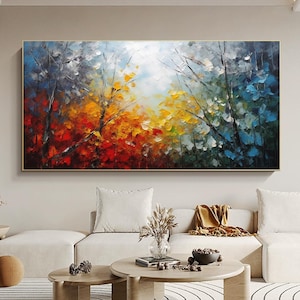Colorful Forest Oil Painting, Large Textured Wall Art, Original Woodland Landscape Canvas Art, Abstract Tree Home Decor, Personalized Gifts