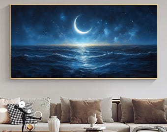 夜の海の油絵：アレクサンダー・シェンデロフによるキャンバスに描かれ