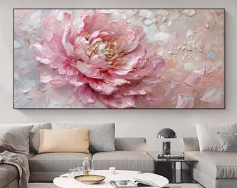 Abstract Pink Flower Oil Painting, Original Colourful Blossom Canvas Art, Floral Wall Decor, Extra Large Wall Art, Living Room Home Decor