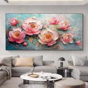 Original Pink Flower Oil Painting, Abstract Blooming Blossom Painting,  Large Textured Wall Art, Modern Floral Painting, Living Room Decor