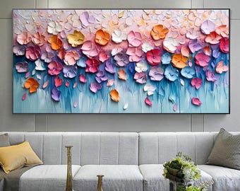 Abstract 3D Flower Oil Painting Original Colorful Floral Canvas Art Large Wall Art Minimalist Blossom Wall Decor Boho Living Room Home Decor