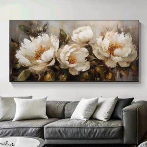 Original 3D Texture Flower Oil Painting, Abstract White Blossom Canvas Art, Peony Floral Art, Large Wall Art, Modern Living Room Home Decor