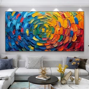 Hand Painted Impasto Colorful Oil Painting Large Texture Wall Art Modern Boho Color Splash Canvas Art Abstract Minimalist Multicolor Decor