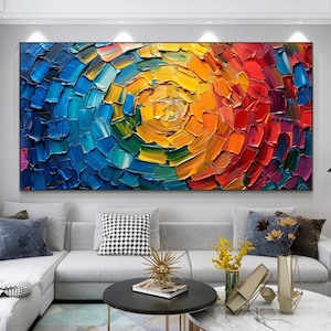 Original Colorful Abstract Painting On Canvas Large Texture Wall Art Impasto Modern Color Splash Art Multicolor Minimalism Living Room Decor