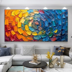 Colorful Minimalist Oil Painting On Canvas Large Texture Wall Art Impasto Modern Color Splash Art Abstract Multicolor Art Living Room Decor