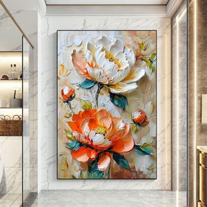 Abstract Colorful 3D Flower Oil Painting, Original Blossom Canvas Art, Vibrant Floral Wall Art, Framed Wall Art, Custom Bedroom Home Decor