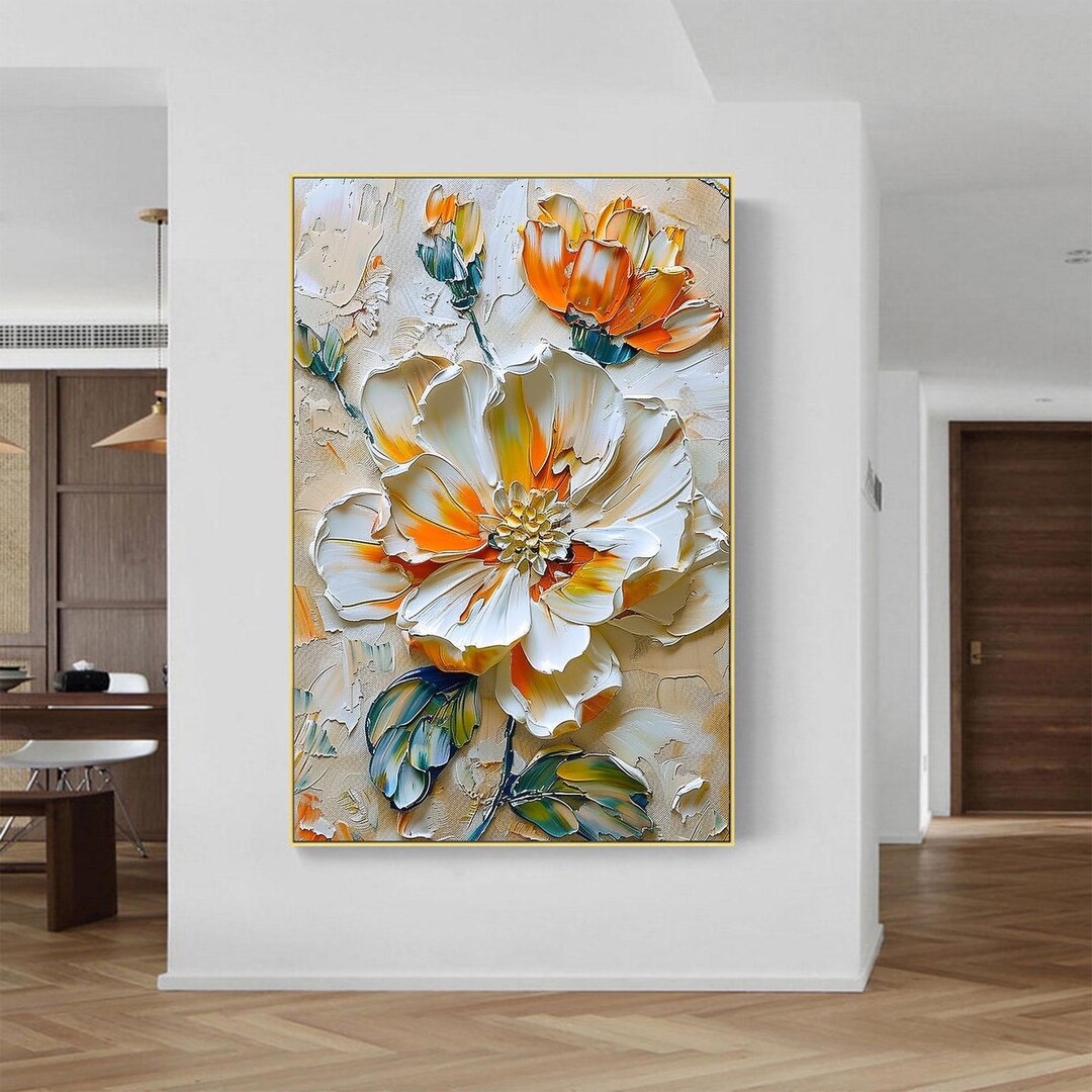 Original Flower Textured Oil Painting on Canvas, Abstract Colorful ...