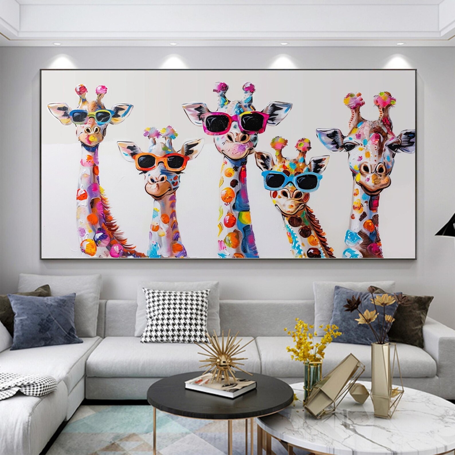 Abstract Colorful Giraffes Oil Painting Original Giraffe Family Canvas ...
