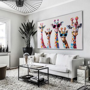 Abstract Colorful Giraffes Oil Painting Original Giraffe Family Canvas ...