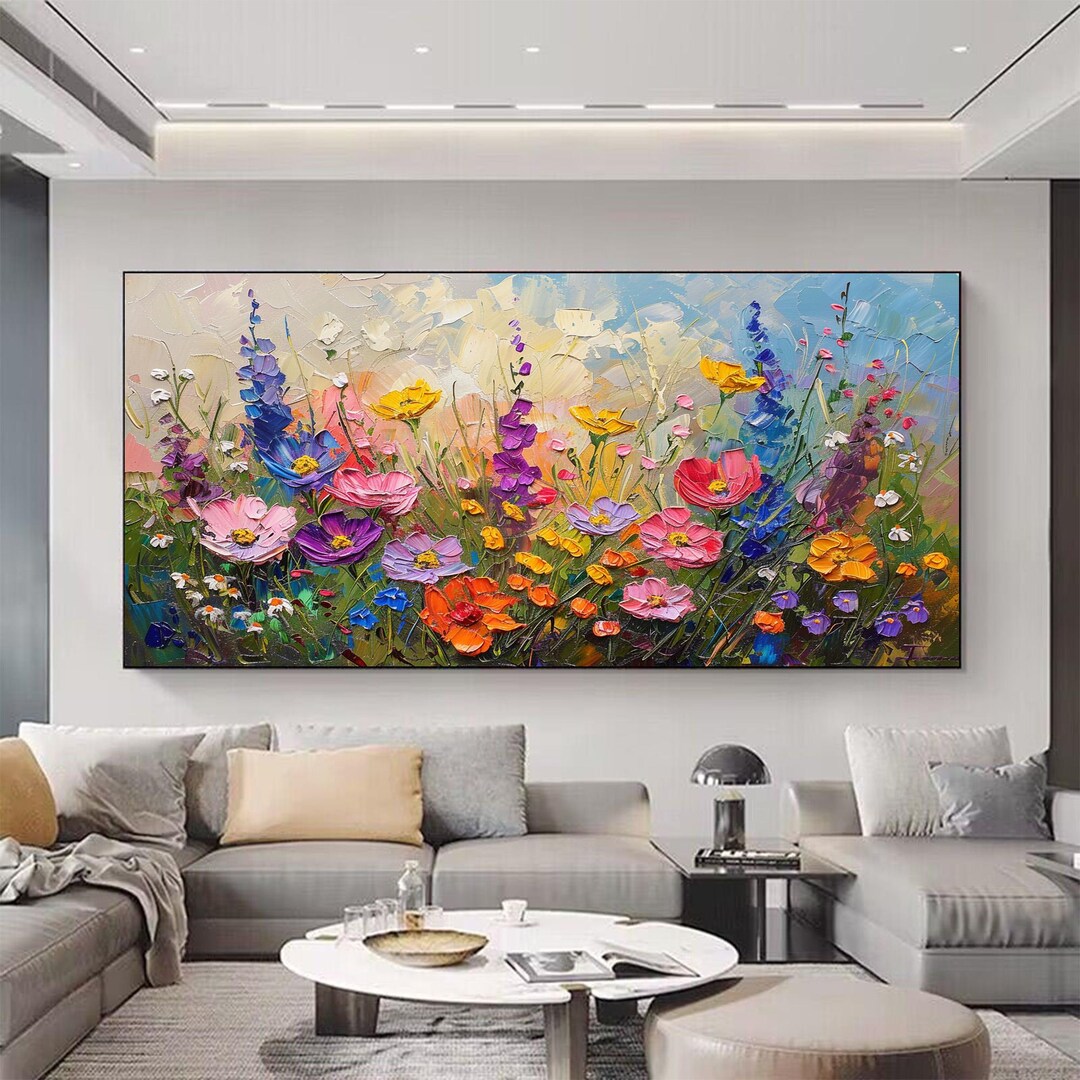 Hand-painted 3D Colorful Flower Canvas Oil Painting Large Floral Wall ...