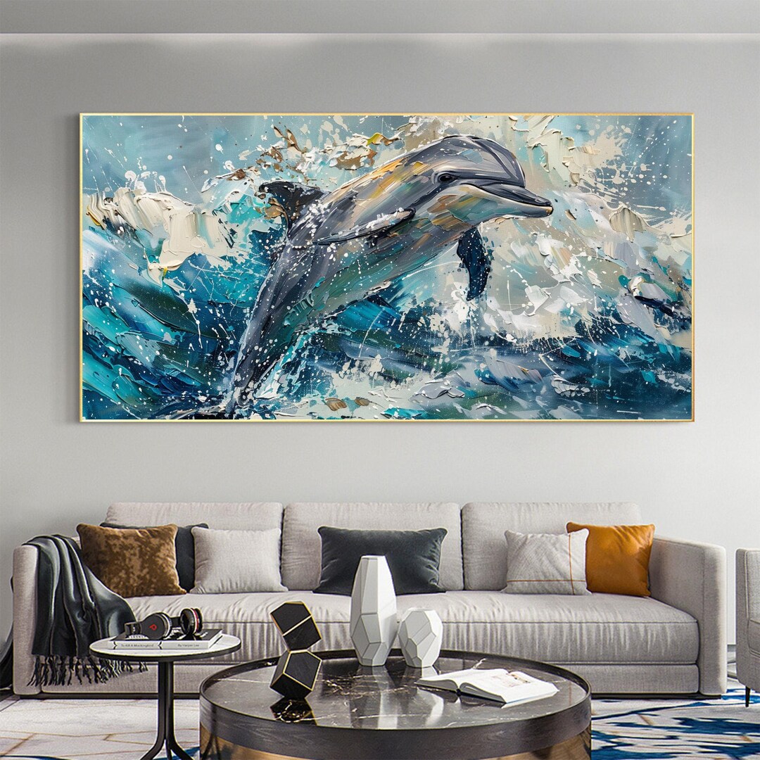 Original Dolphin Oil Painting on Canvas, Abstract Fish Canvas Art ...