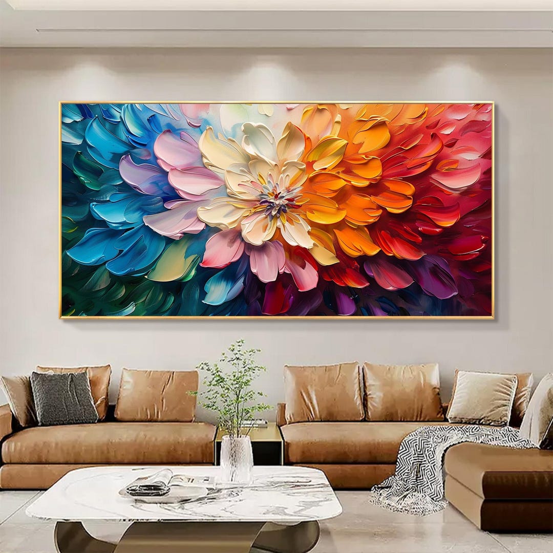 Original Colorful Flower Oil Painting on Canvas, Abstract Floral Canvas ...