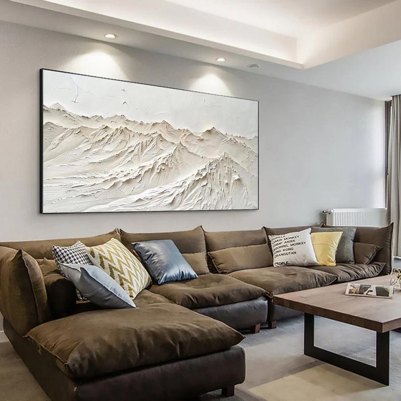 3D Textured Mountain Oil Painting On Canvas, Abstract Landscape Canvas Art, Large Impasto Wall Art, Earth Color Painting, Living Room Decor
