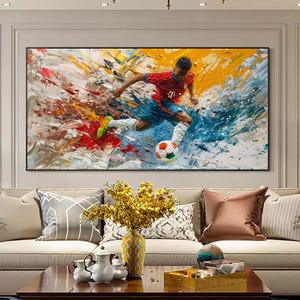 Original Football Oil Painting On Canvas, Abstract Soccer Canvas Art, Large Textured Wall Art, Football Match Art, Gift for Football Lover