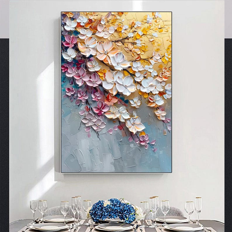 3D Textured Floral Oil Painting on Canvas Original Blooming Flower ...