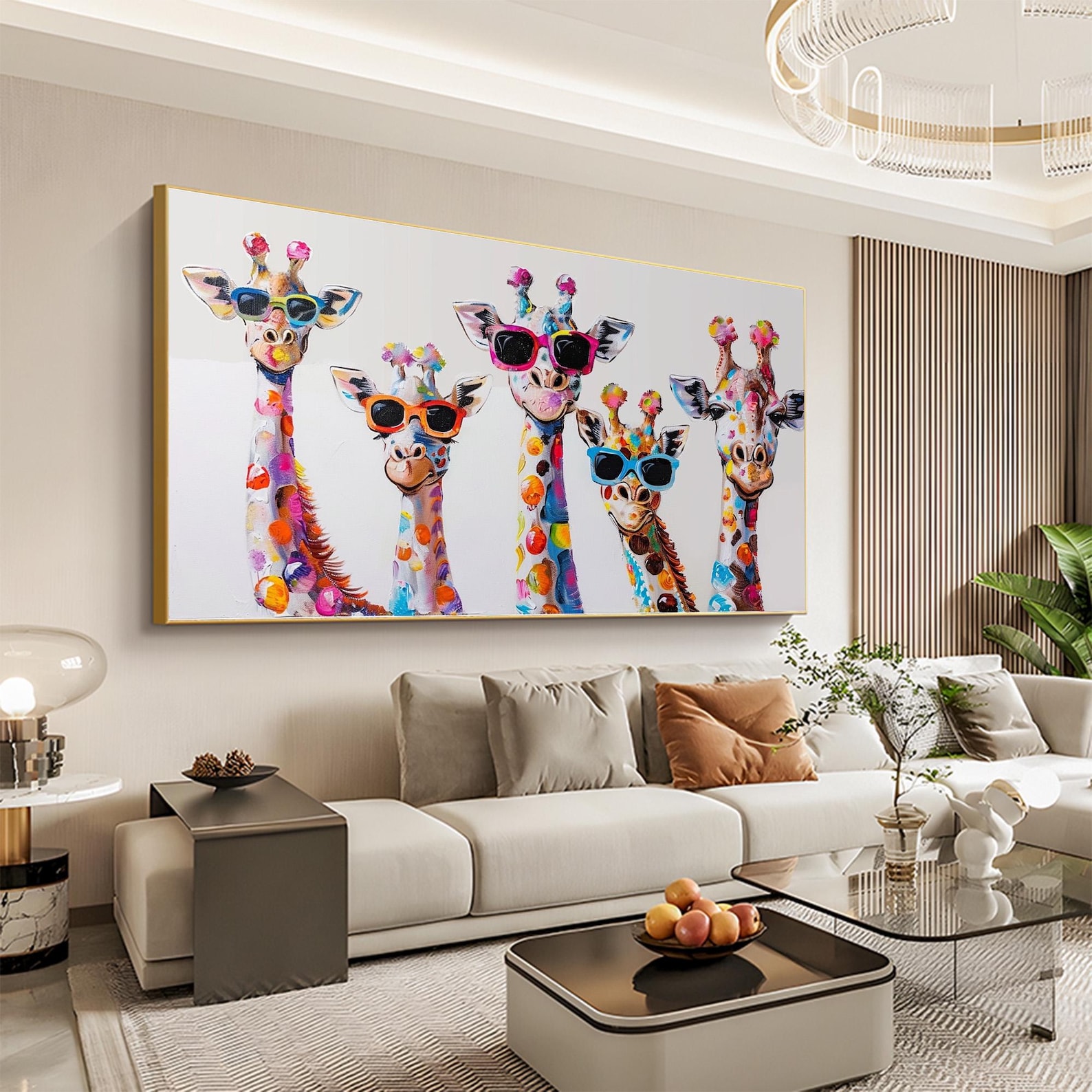 Abstract Colorful Giraffes Oil Painting Original Giraffe Family Canvas ...