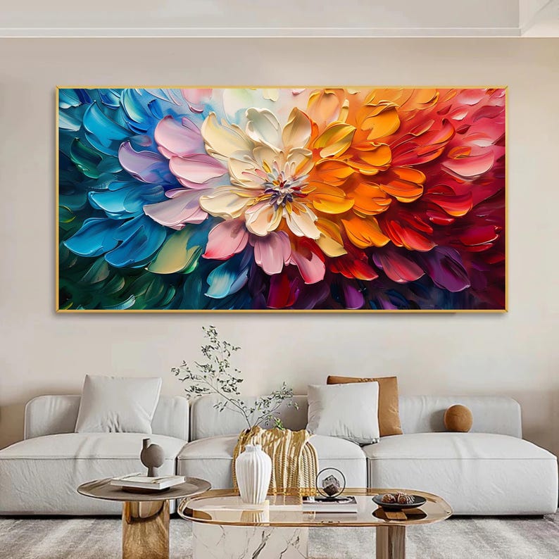 Original Colorful Flower Oil Painting on Canvas, Abstract Floral Canvas ...