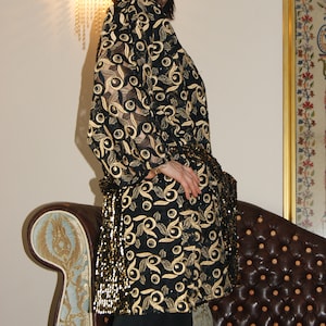 Luxury Gold Sequin Kimono Dress: Handmade Party Robe with Embroidered Details – Boho Resort Wear § Evening Wrap , black kimono cover up
