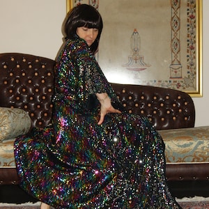 Black Velvet Sequin Kimono - Luxe Boho Bridal Robe, Festival Wrap Dress, Wedding Cover Up & Resort Wear