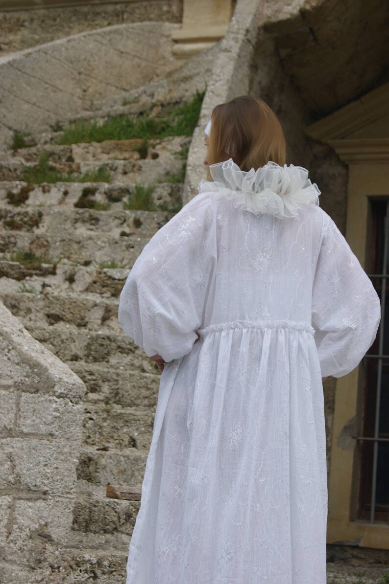 White Wedding cotton embroidered kimono dress with ruffles, bridal dress, cocktail dress,evening dress image 3