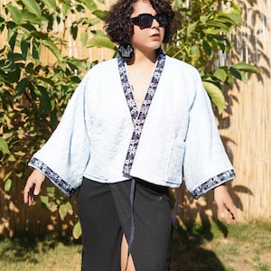 Handmade Quilted Cotton Kimono Jacket: Boho Art Wear