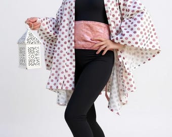 Kimono in cotone a pois fatto a mano: copricostume boho da spiaggia (taglie S-XL)