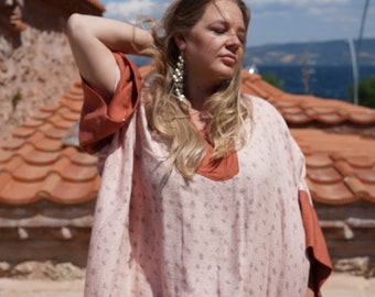 Handmade Muslin Kimono Dress: Boho Floral Beach Cover Up
