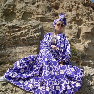 Handmade Purple African Cotton Kaftan Dress: Boho Tree Print Kimono