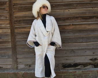 tweed cotton spring coat kimono, robe kimono, gift for her, tweed kimono ,boho kimono, short kimono,long woman white kimono,tweed white coat